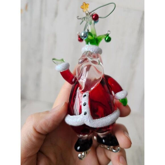 Santa ice skating glass ornament funny Xmas set tree - Picture 11 of 16